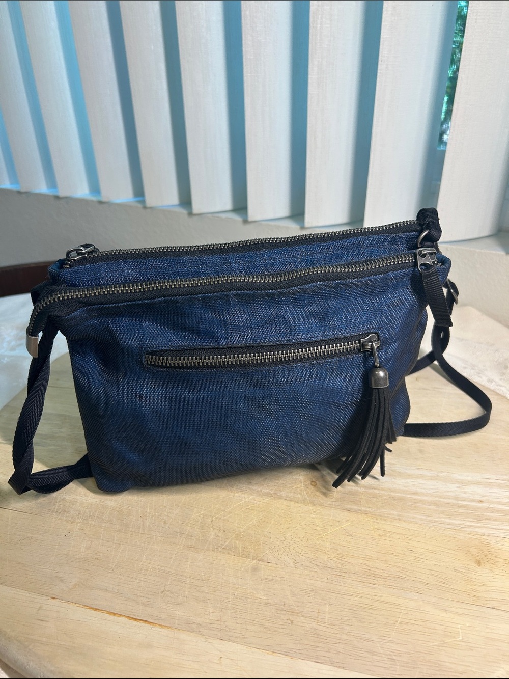 SMATERIA Navy RECYCLED Crossbody Bag with Tassel Accent